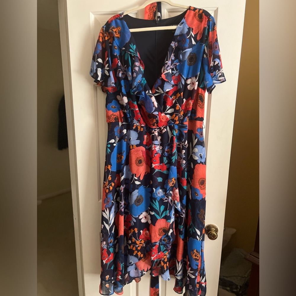 Lane Bryant blue/orange floral wrap dress